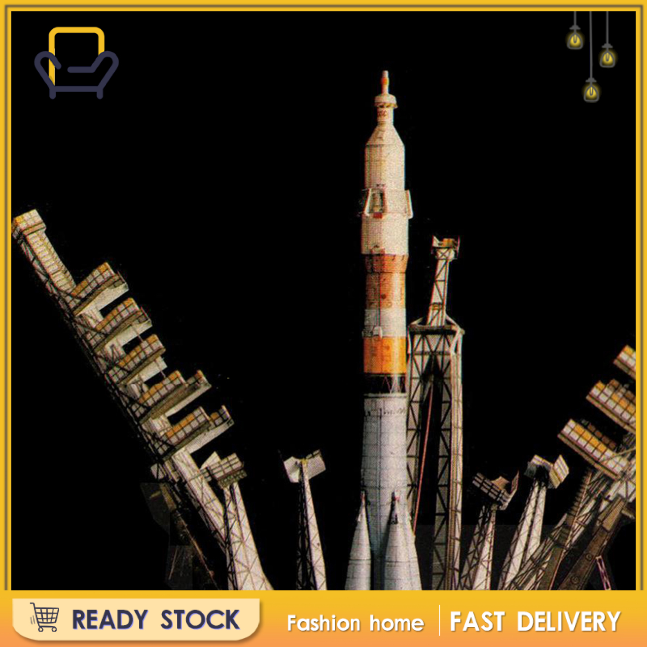 【Fashion home】1:80 Scale Russian Soyuz Carrier Rocket and Launch Pad to Build 3D Model Kit