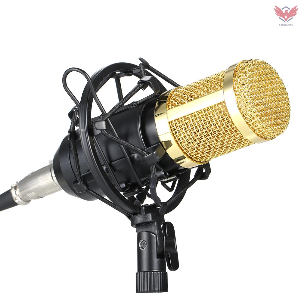 Fiok BM800 Condenser Microphone Lit Pro Audio Studio Recording & Brocasting Adjustable Mic Suspension Scissor Arm Pop Filter White