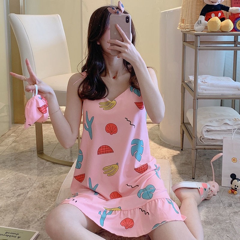 Váy ngủ 2 dây đầm ngủ thun mềm mịn dễ thương, thoáng mát đồ mặc nhà | BigBuy360 - bigbuy360.vn