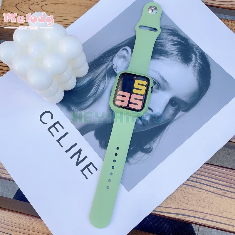Bộ Dây Silicone + Ốp Bảo Vệ Mặt Đồng Hồ + Kính Cường Lực Dành Cho Apple watch 7 6 se 5 4 41mm 45mm 40mm 44mm