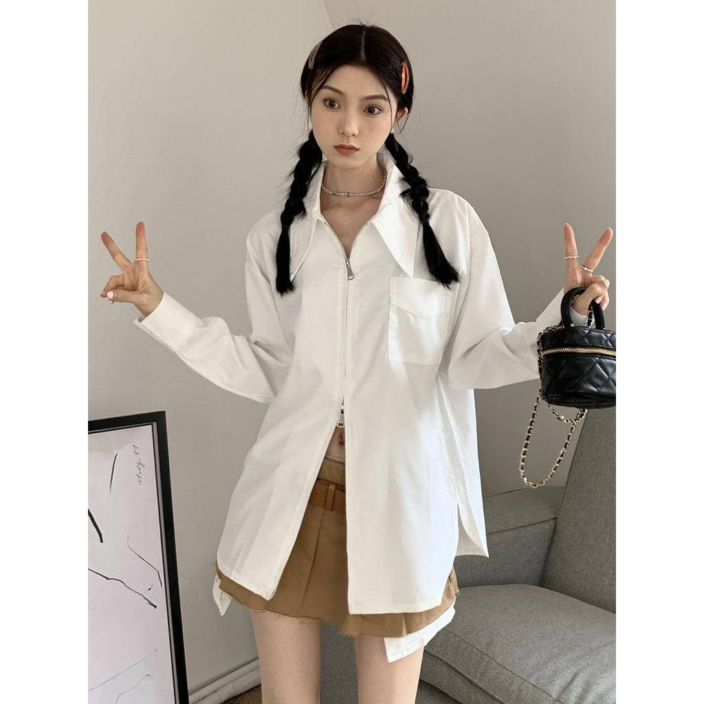 Áo Sơ Mi Trắng Dài Tay Có Dây Kéo Đôi 54366