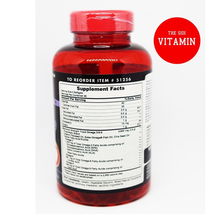 Omega 369 đẹp da, tăng cường hệ miễn dịch  Premium Maximum Strength Triple Omega 120 viên