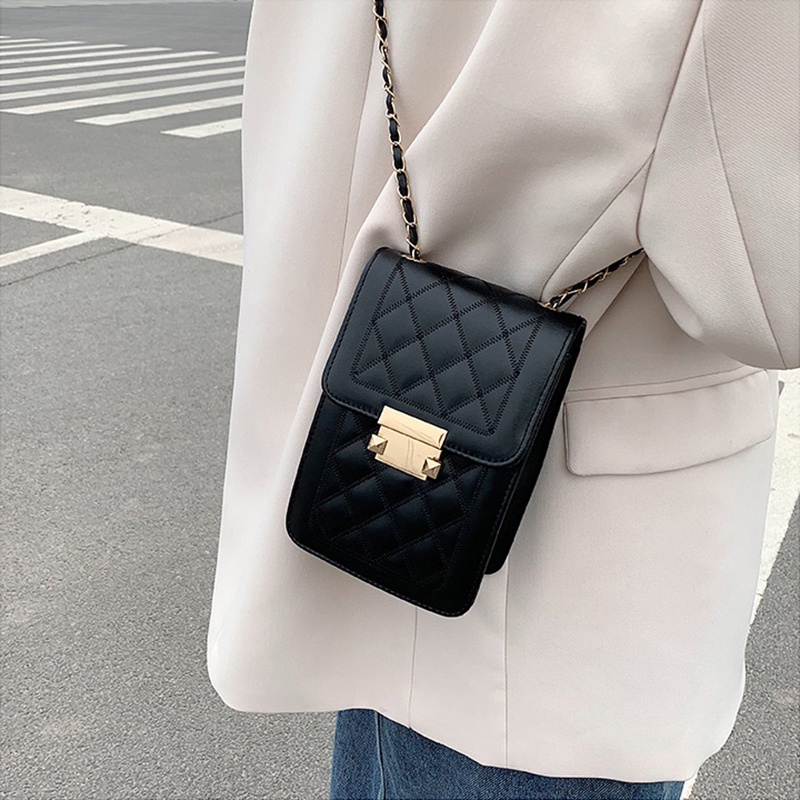 Túi IELGY dáng hộp vuông nhỏ đựng điện thoại di động phối dây xích đeo vai thời trang cho nữ