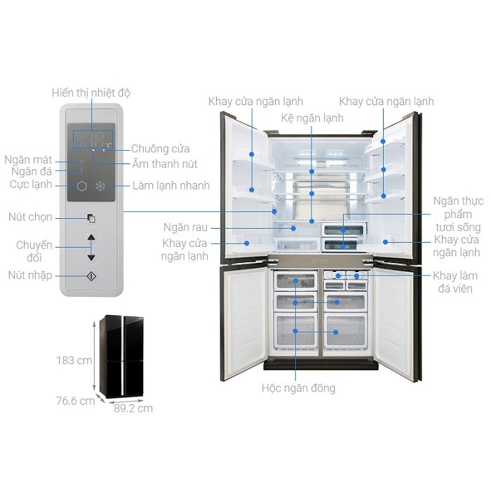 Tủ lạnh Sharp Inverter 605 lít SJ-FX688VG-BK -Làm đá nhanh, Ngăn đá lớn, Mặt gương, sản xuất Thái Lan, giao miễn phí HCM
