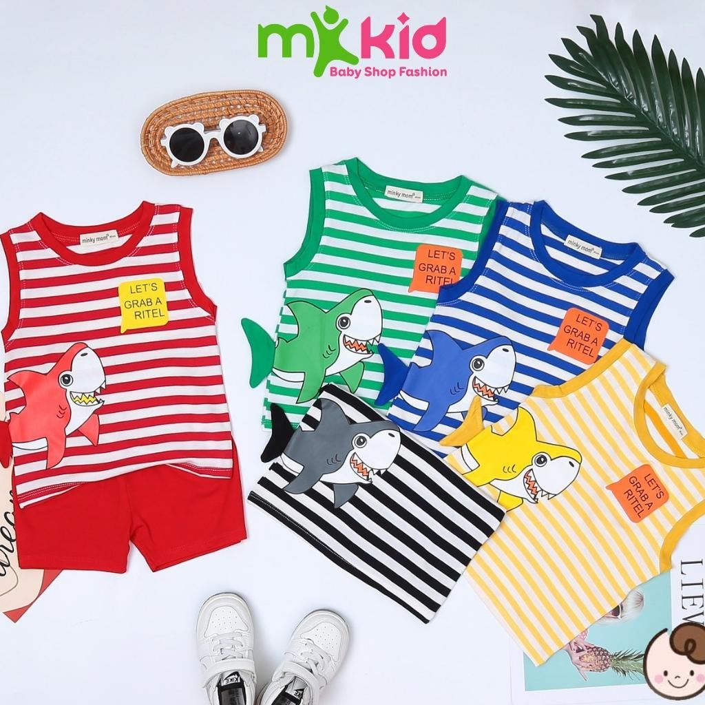 Đồ bộ trẻ em, bộ quần áo ba lỗ MK KID cho bé trai bé gái chất thun lạnh họa tiết Cá Mập sọc ngang mặc cực mát - BLCM