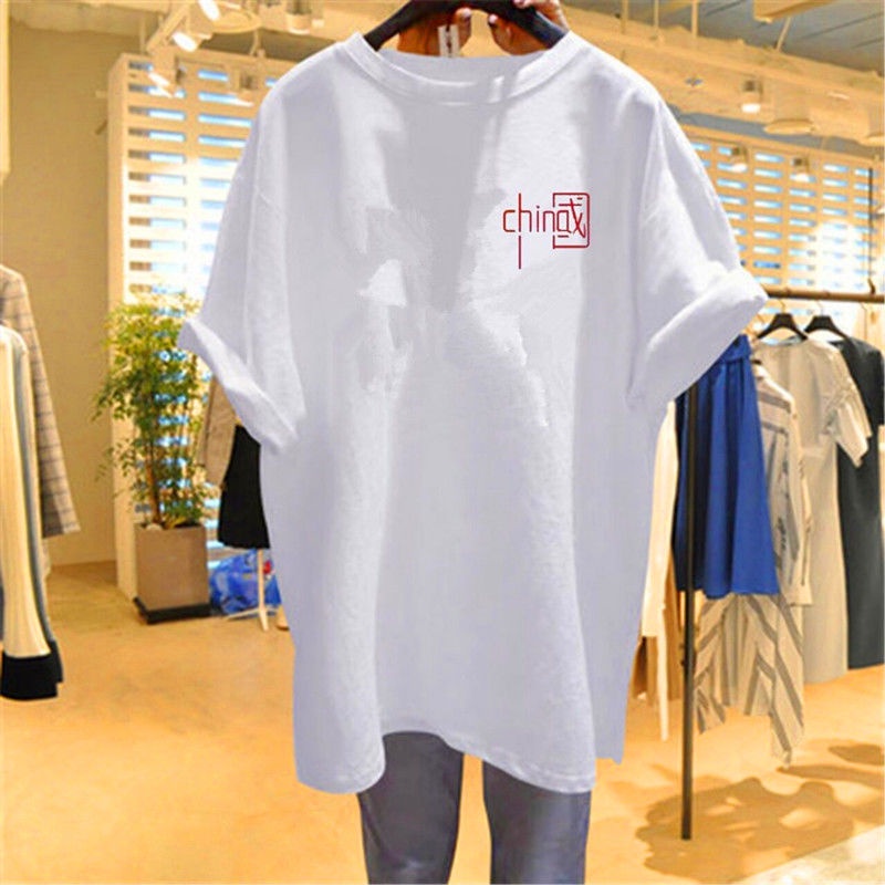 Áo Thun 100% Cotton Tay Ngắn Dáng Rộng In Họa Tiết Thời Trang Mùa Hè Phong Cách Hàn Quốc Cho Nữ