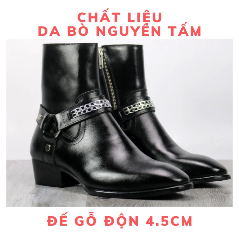 Giày thời trang nam cao cổ Harness boots da bò nguyên tấm đế gỗ tăng 4.5cm chiều cao | BigBuy360 - bigbuy360.vn