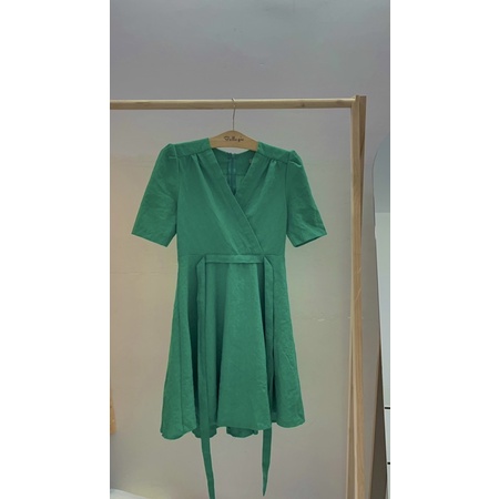Đầm ngắn cột nơ lưng cổ V xanh coban thời trang trendy style thanh lịch