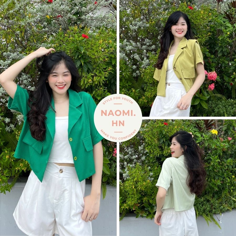 Áo khoác blazer ngắn tay croptop form rộng cúc dọc chất thích nhiều màu HOTHIT. Blazer nữ cổ vest ngẵn tay croptop.