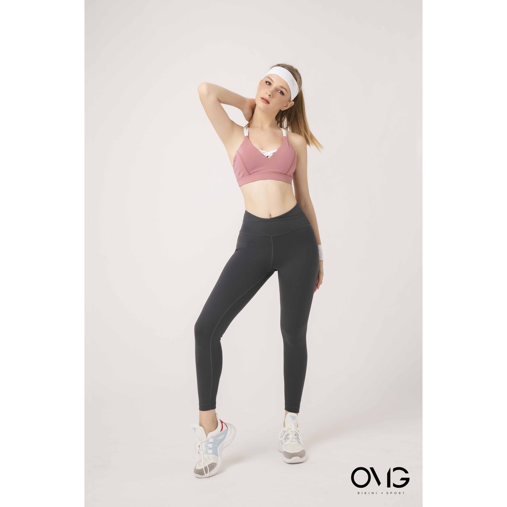 Quần tập Gym, Yoga Nữ OMG Sport kiểu dài chéo lưng - màu Xám - BG078_GR