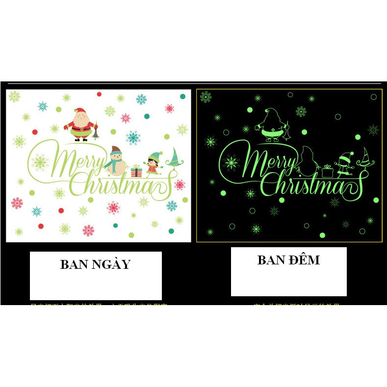 Decal trang trí Chữ Merry Christmas trong đêm - Dạ Quang