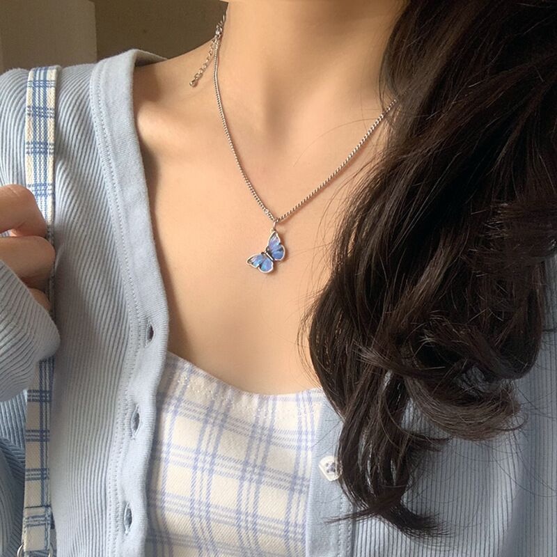 Vòng Đeo Tay Dạng Chuỗi Xích Phối Mặt Hình Bướm Xanh Dương Phong Cách Hàn Quốc Cổ Điển Quyến Rũ Thời Trang Cho Nữ