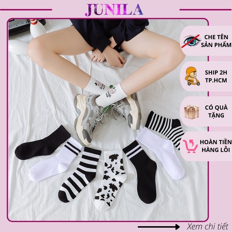 Tất vớ nữ cotton cổ cao hoạt hình bò sữa phong cách vintage hàn quốc TN08