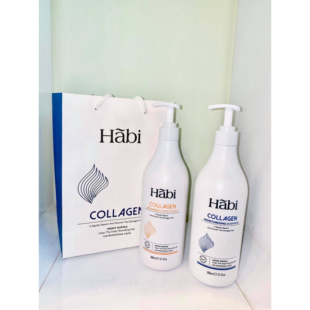 Bộ Dầu Gội Xả HãBi Collagen Phục Hồi Tóc Hư Tổn Hương Nước Hoa Ý 800MLX2 - Hàng Chính Hãng Pink Cosmetic