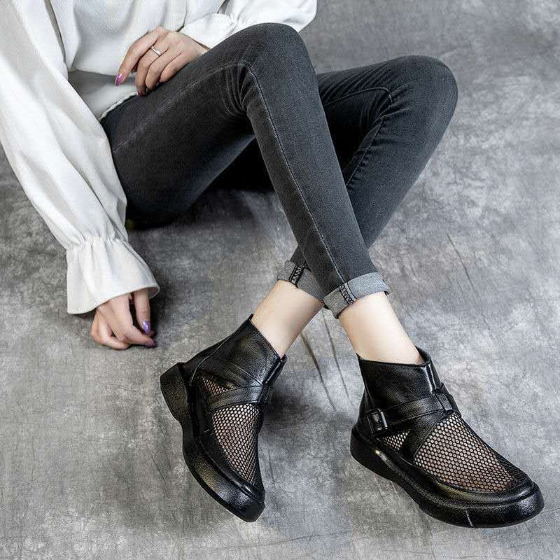 Da Giày Bốt Martin Dạng Lưới Thoáng Khí Đế Phẳng Dễ Phối Đồ Cho Nữ