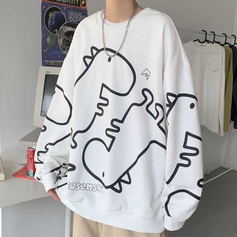 Áo nỉ sweater khủng long unisex mặc thu đông dày dặn cho nam và nữ màu trắng, xanh, đen | BigBuy360 - bigbuy360.vn