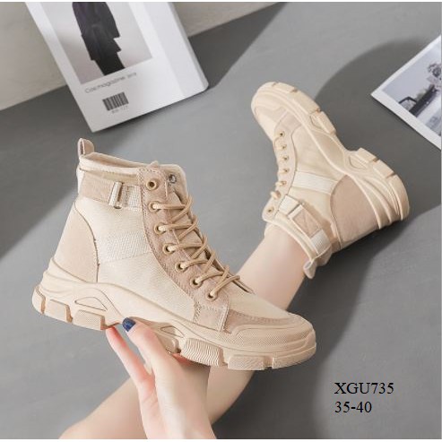 XGU 735 Giày boots canvas 2 màu nâu - đen cơ bản trẻ trung, cá tính (HÀNG ORDER)