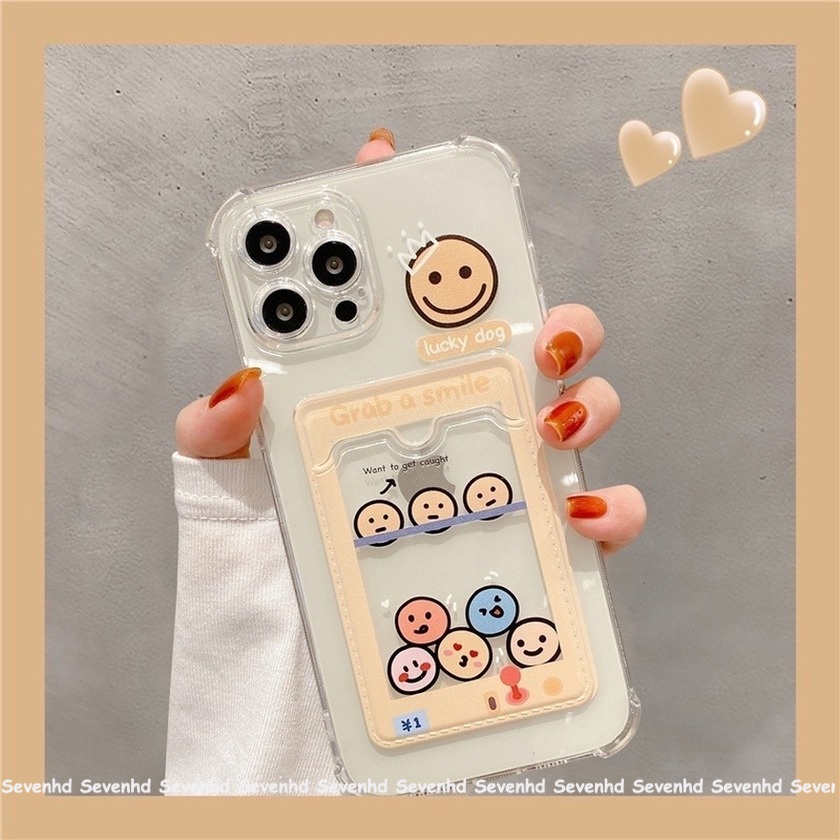 👏Ready Stock🎀 Ốp Điện Thoại Mềm Trong Suốt Hình Mặt Cười Có Ngăn Đựng Thẻ Cho Compatible For iPhone 13 12 11 Pro Max SE2020 X XR XS Max 8 7 Plus