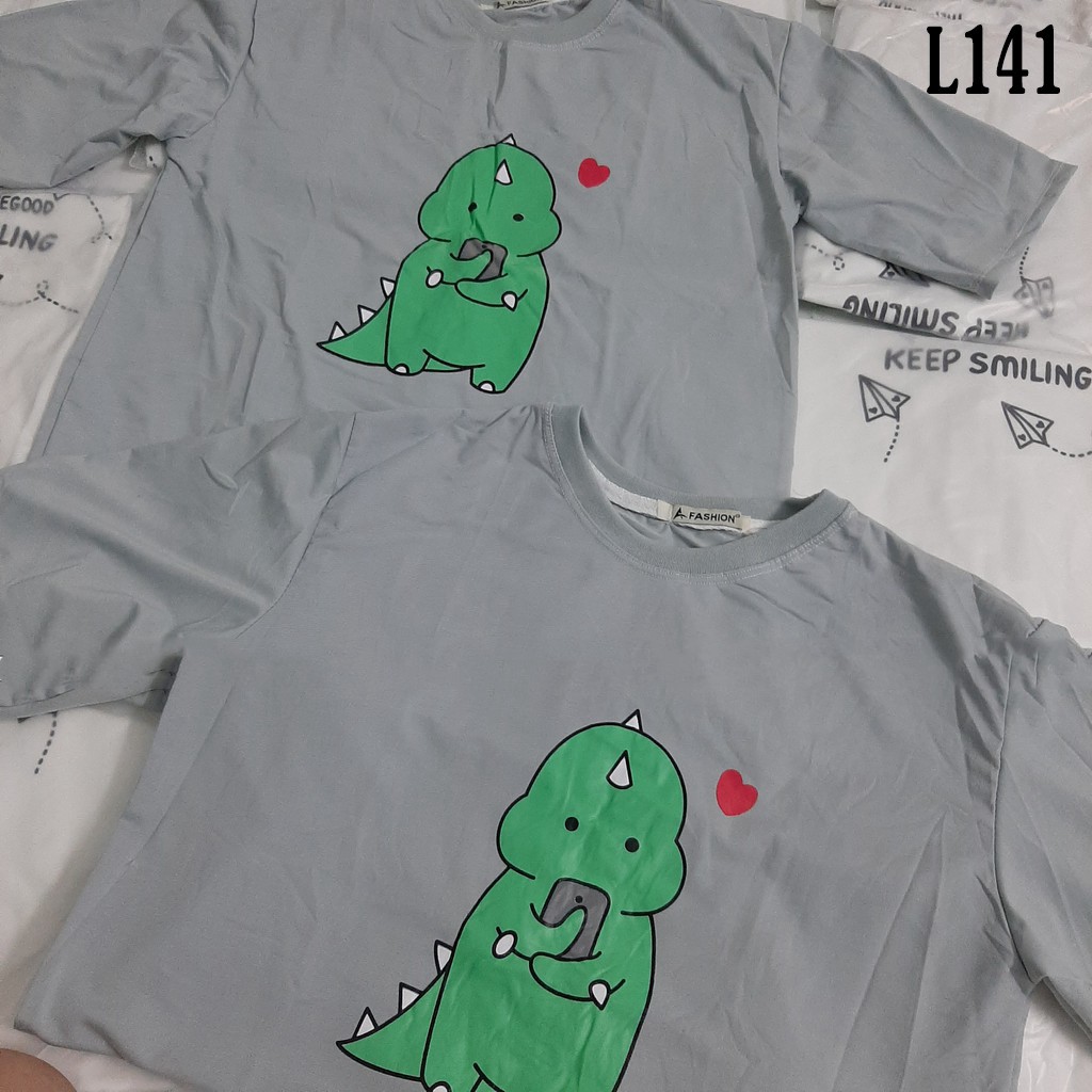Áo thun 𝑭𝒓𝒆𝒆𝒔𝒉𝒊𝒑 Áo phông form rộng dáng Unisex L141, mặc lớp, nhóm, cặp in hình KHỦNG LONG XANH PHONE TIM