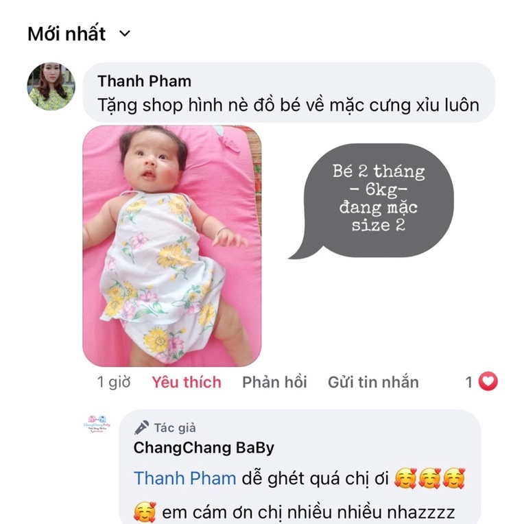 Bộ 2 dây, đồ bé sơ sinh, bộ chip thun, đồ bộ em bé gái từ 4kg - 7kg và 8kg - 10kg ChangChang Baby