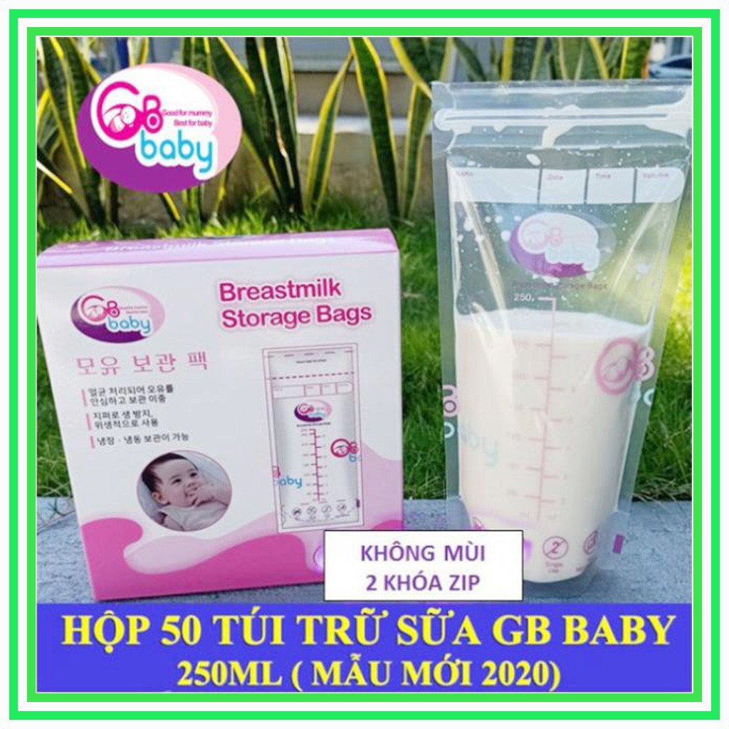 Hộp 50 túi trữ sữa GB Baby Hàn Quốc 250ml ( tặng ống hút sữa)