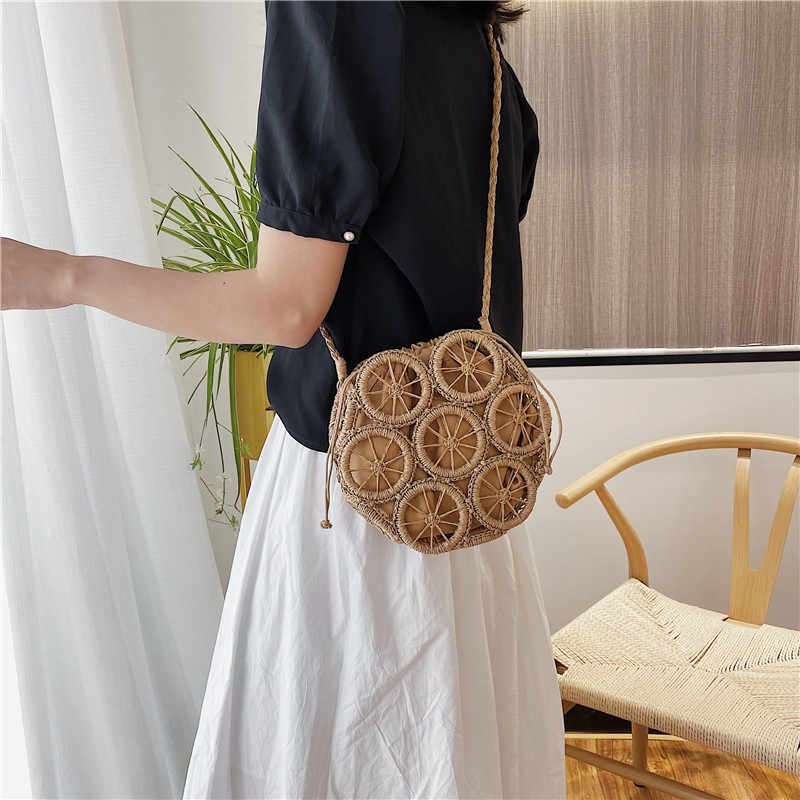 Túi Cói Đeo Vai Thiết Kế Độc Đáo Phong Cách Cổ Điển Thanh Lịch Cho Nữ
