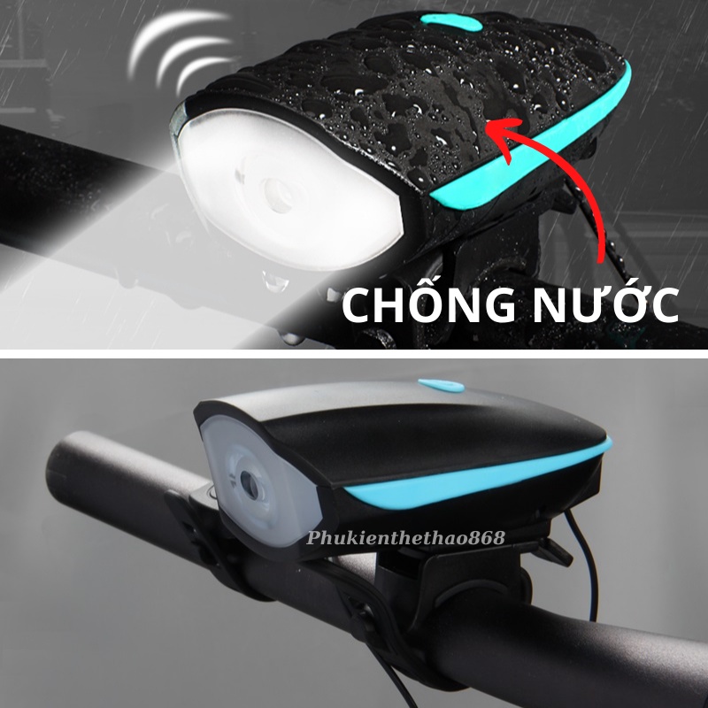 Đèn xe đạp thể thao chống nước, đèn Led xe đạp 3 chế độ siêu sáng cảm ứng kiêm còi xe tặng kèm sạc USB