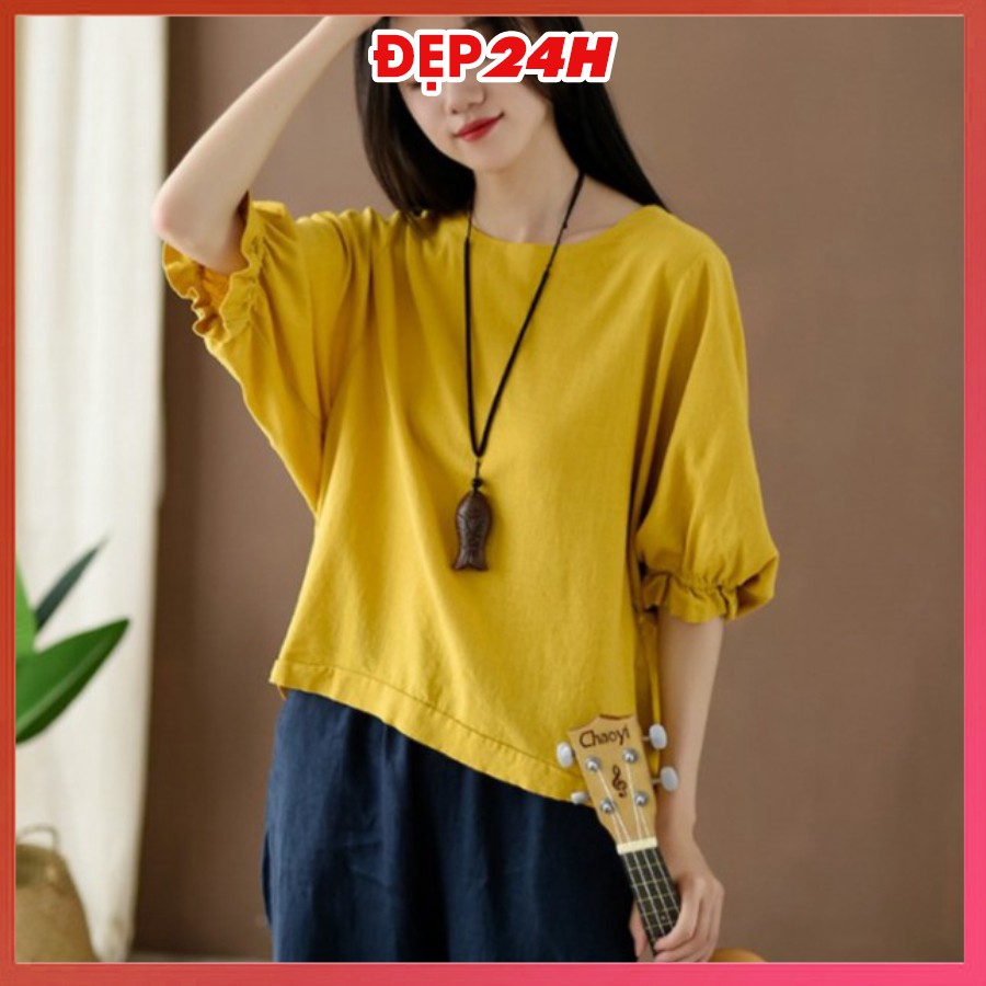 Áo kiểu nữ Hàn Quốc, áo đũi nữ cổ tròn tay lỡ Đẹp 24 giờ, form rộng che khuyết điểm AKH.45