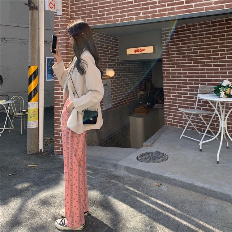 Happy-store  Quần dài ống rộng phong cách Hồng Hàn Quốc cá tính cho nữ