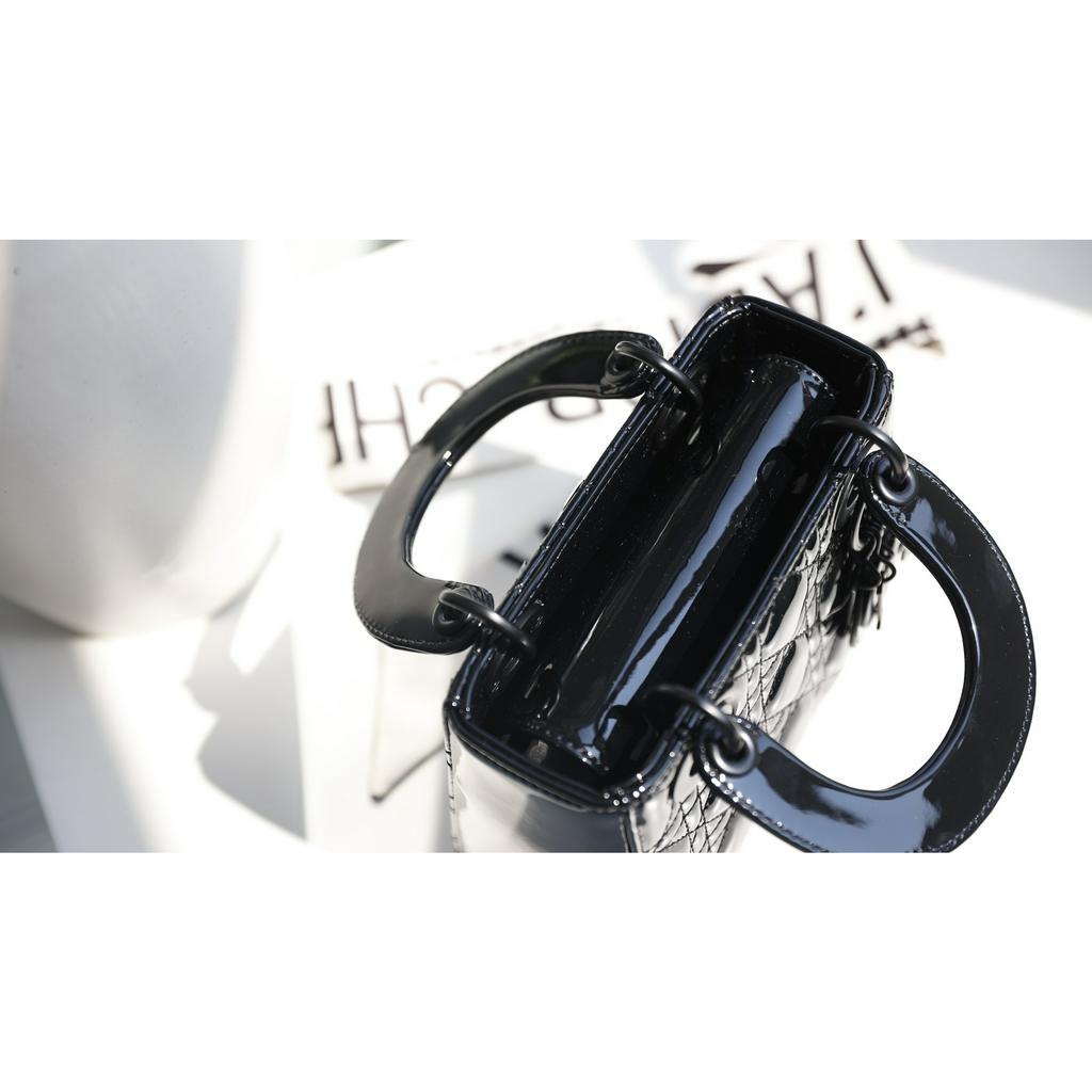 Túi Xách Di.or LAdy Size 17cm Màu Đen Da Bóng