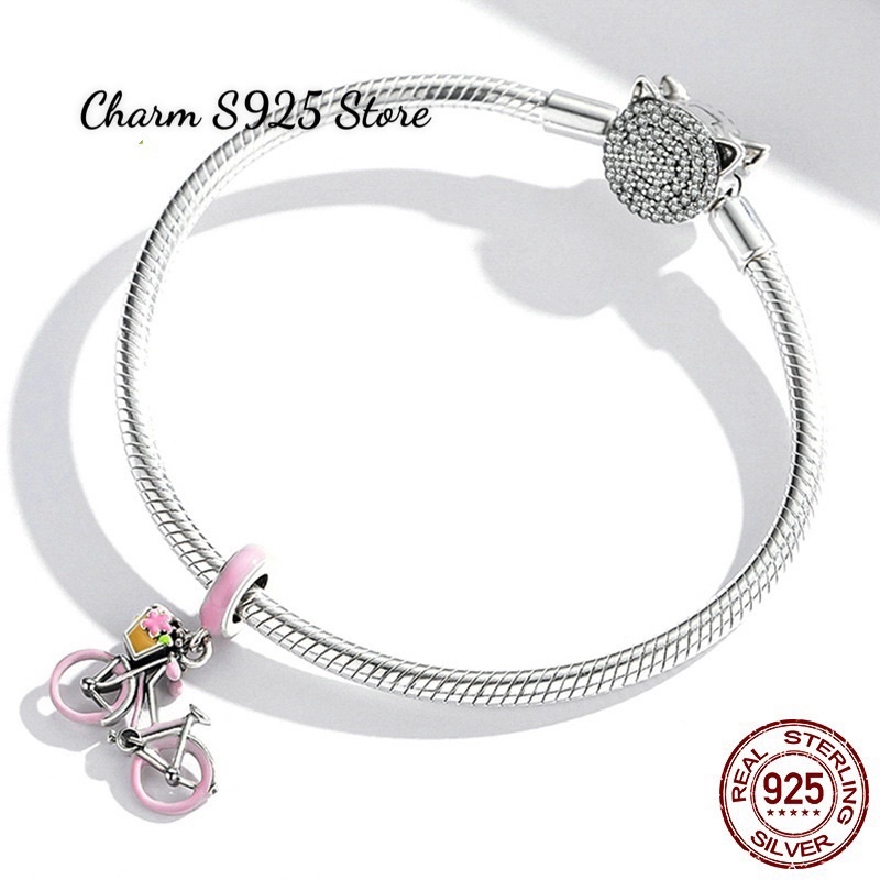 CHARM TREO XE ĐẠP HỒNG BẠC S925 CAO CẤP CHÍNH HÃNG