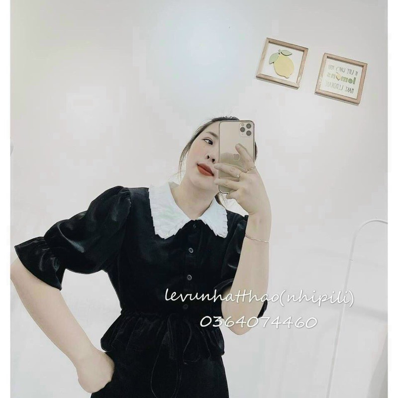SET ĐẦM NHUNG CỔ SEN