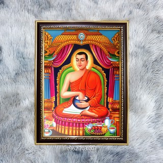 Tranh Thánh Tăng Sivali 36x48cm bằng vải phủ bóng khung composite xịn xò