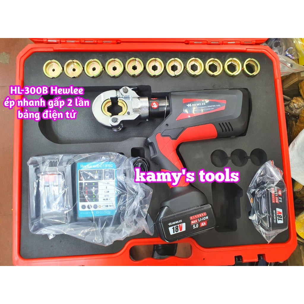 Kìm ép cos thủy lực dùng pin Hewlee HL-300B ép nhanh gấp 2 lần, bảng điện tử