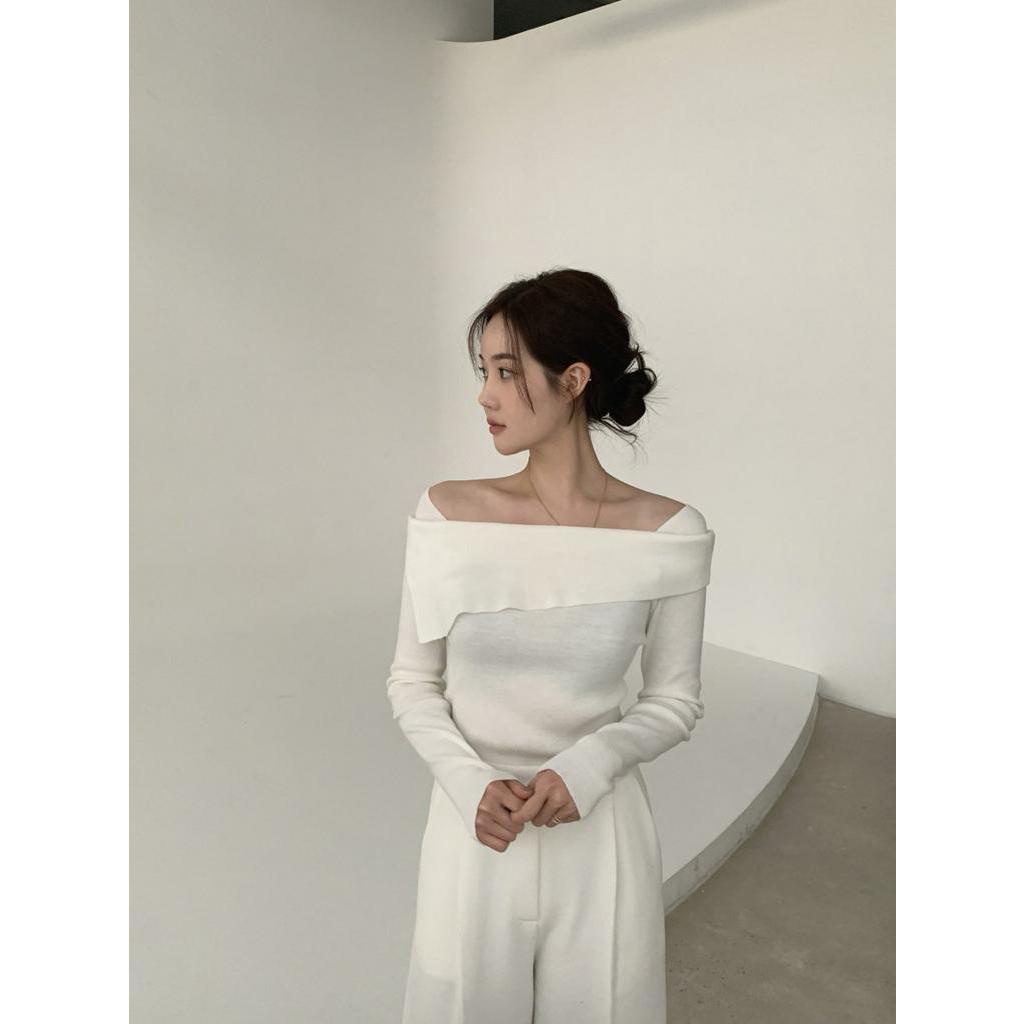 Áo Sweater Hàn Quốc Dài Tay Hở Vai Dáng Ôm Gợi Cảm 54042