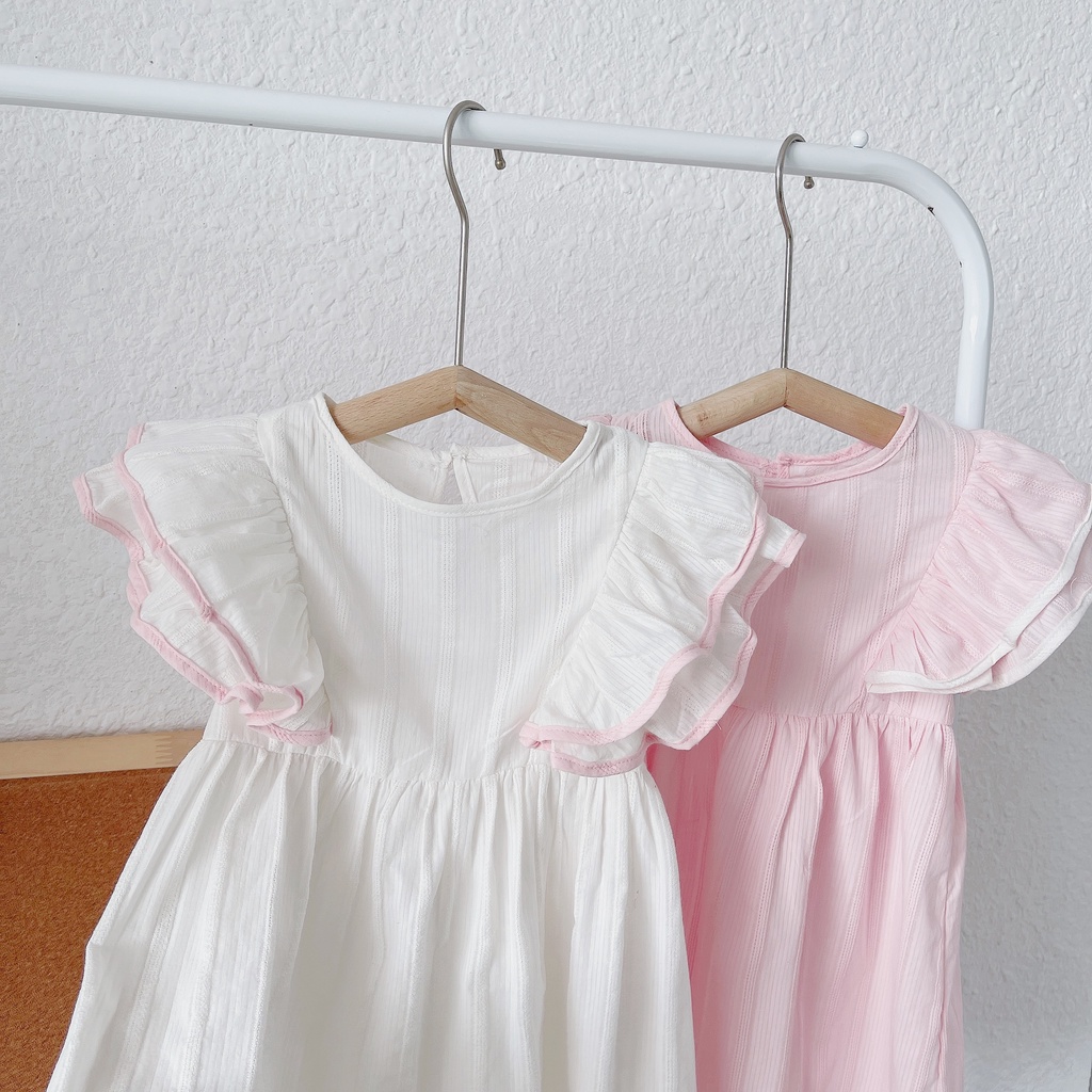 Váy hè cánh tiên màu trơn chất thô hoa size nhỡ100 cho bé gái sz 3-8 tuổi ( mã 094)