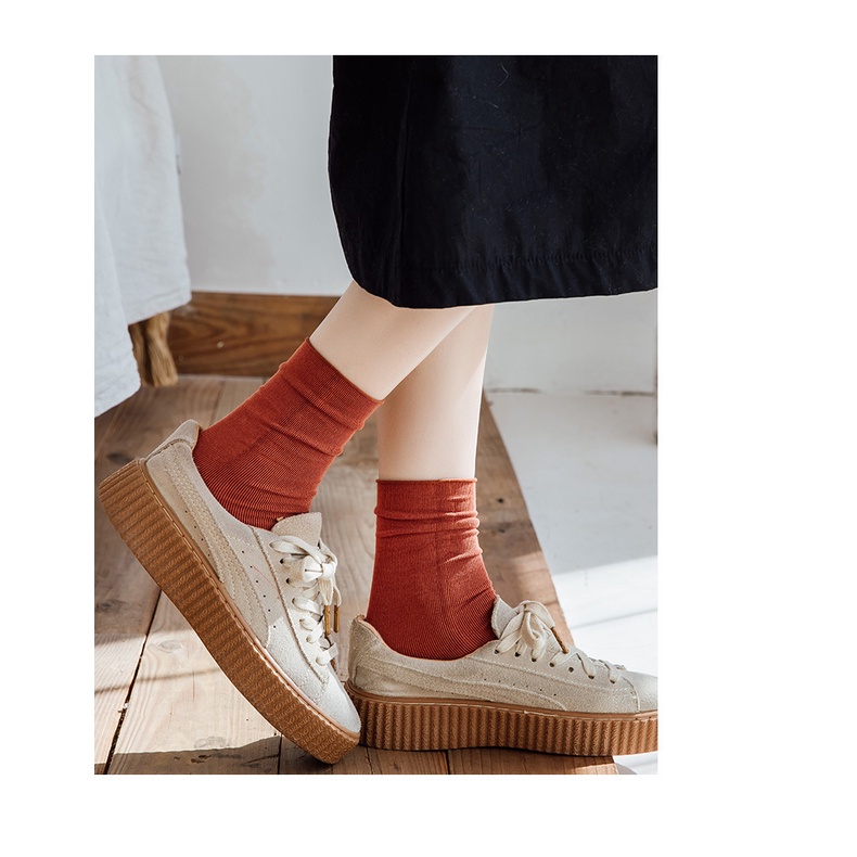 Vớ cotton Cổ Cao Màu Trơn Dáng Rộng Phong Cách Nhật Hàn Thời Trang Xuân Thu Mới