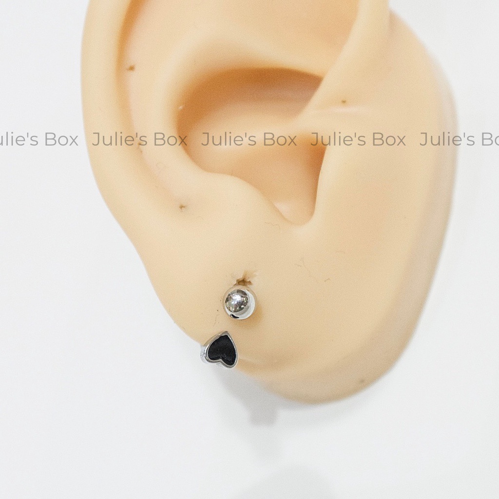 [1 Chiếc] Khuyên Tai Titan Unisex Chữ U Màu Bạc Tim Đen Không Gỉ Sét Không Ngứa Bông Tai Julies Box 66