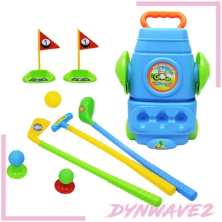 [DYNWAVE2] Kids Blue Golf Playset – Cart w/ Wheels, 3 Balls, 3 Clubs, 2 Practice Holes