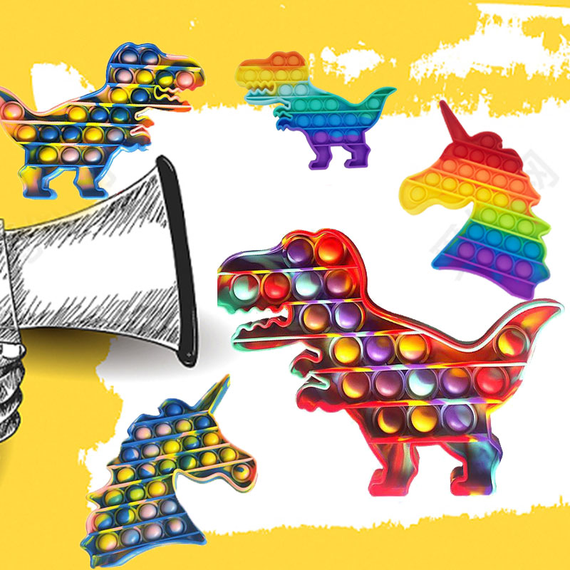 New Rainbow Tiktok Pop It Unicorn Dinosaur Fidget Toy Kids Push Bubble Stress Relief Toys