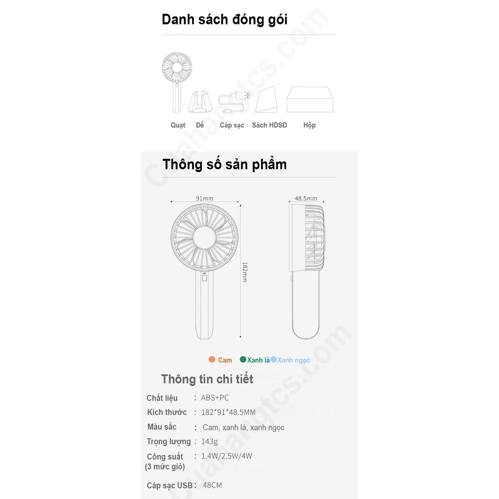 Quạt cầm tay 3 cấp độ Xiaomi VH - Quạt cầm tay mini Xiaomi VH