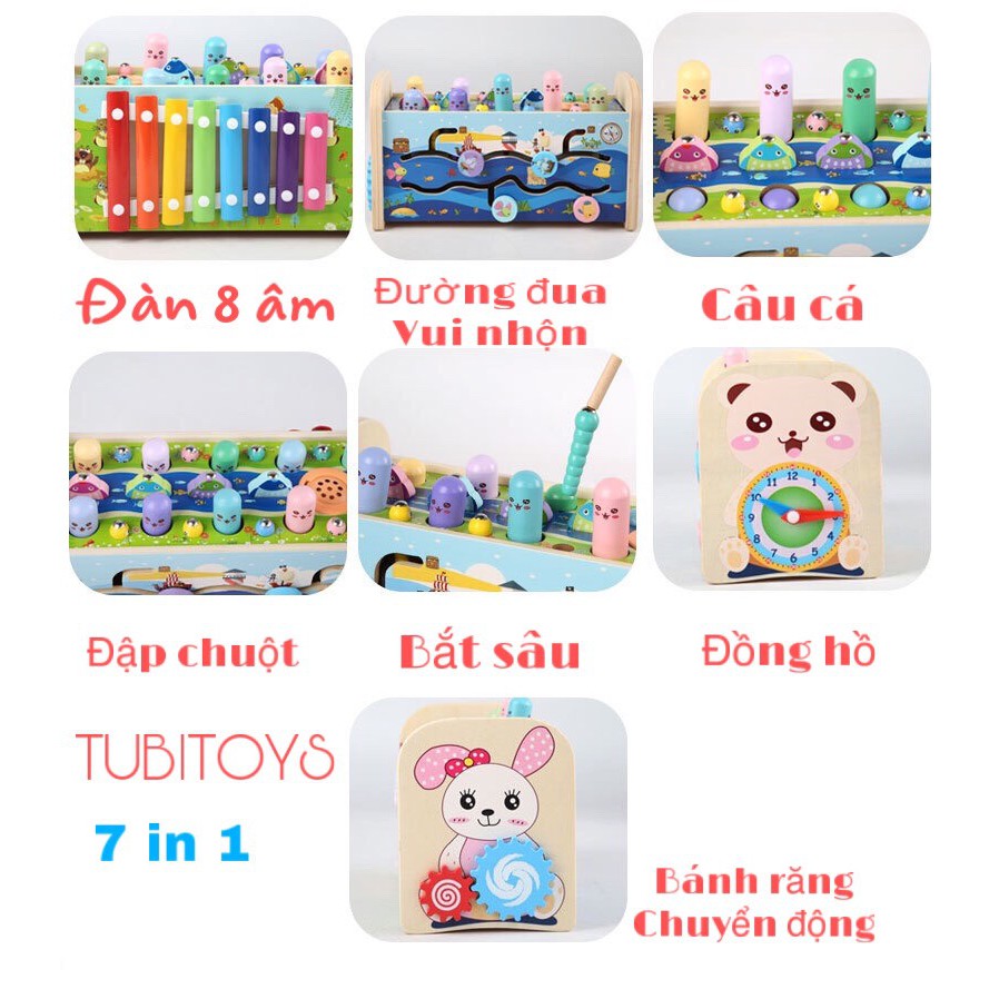 Đồ chơi đập chuột gỗ TUBITOYS đa chức năng 7 in 1 mẫu mới nhất cao cấp