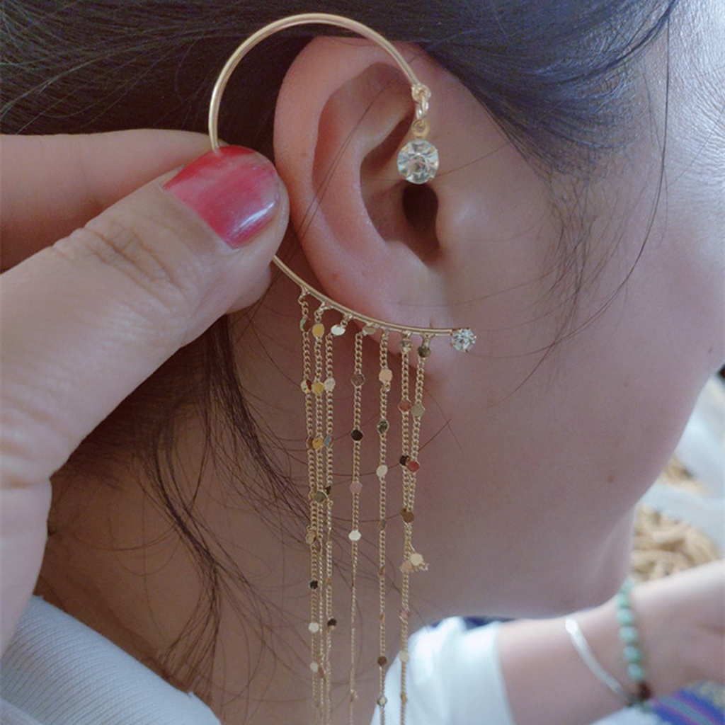 Ở stcok| 1 Khuyên Kẹp Vành Tai Tua Rua Phong Cách Vintage Thời Trang