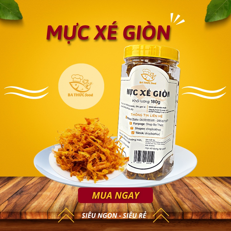 Khô Mực Xé Sấy Giòn thơm ngon hảo hạng Shop BA THỨC - 180g