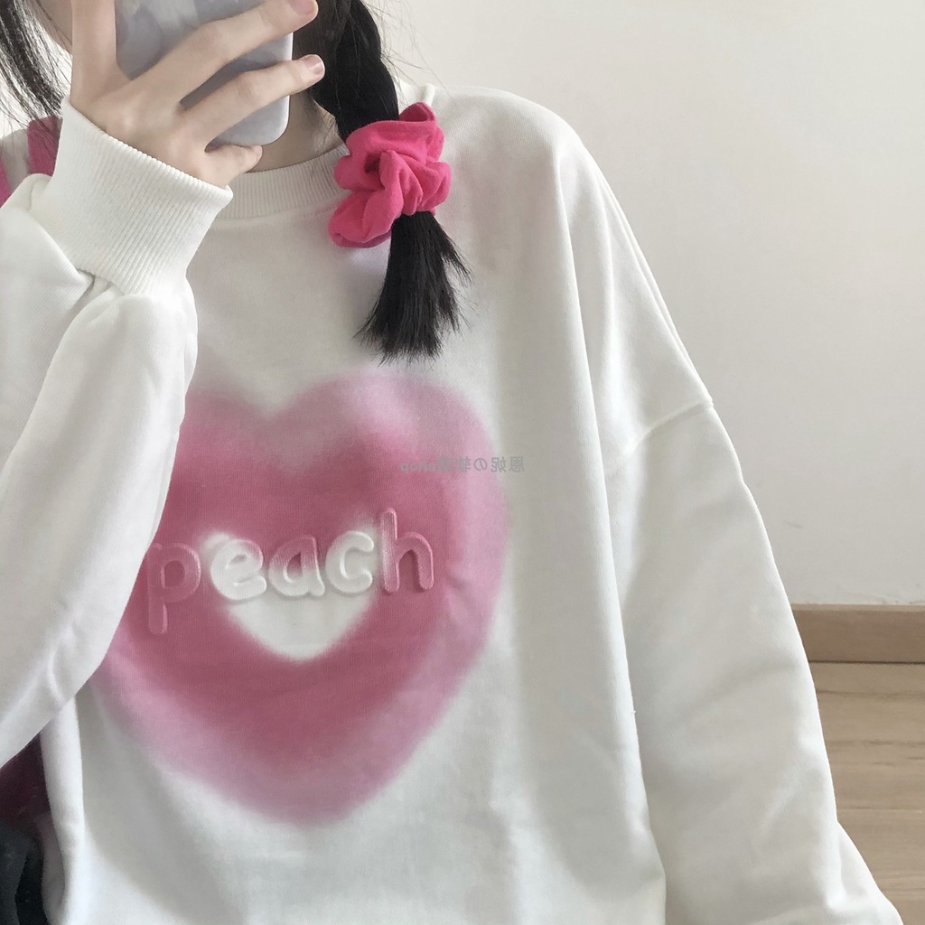 SUXI Áo nỉ dài tay dáng rộng in họa tiết kiểu Hàn Quốc thời trang thu đông mới cho bạn nữ