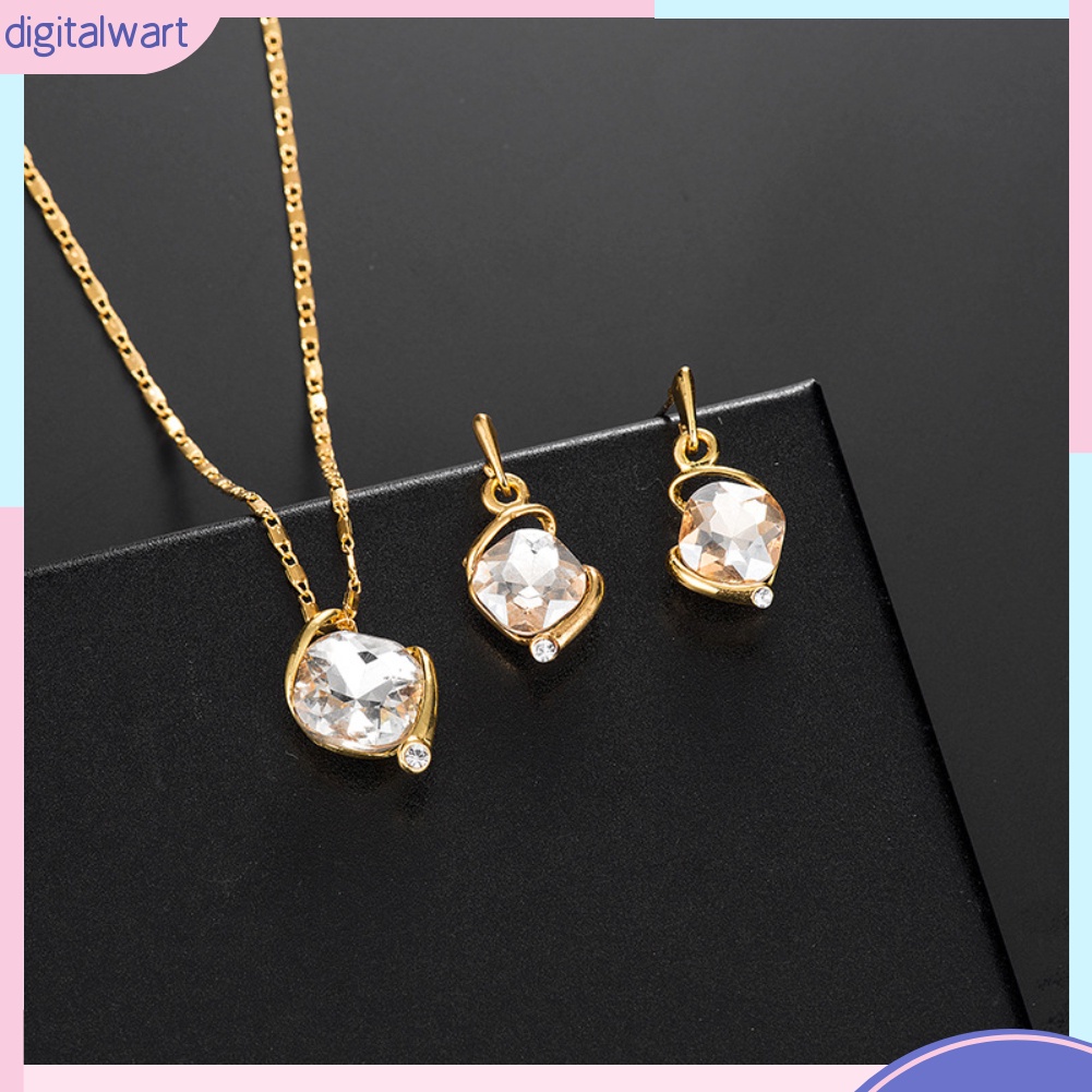 Bộ Dây Chuyền + Bông Tai Mặt Vuông Đính Đá Thời Trang Cho Nữ