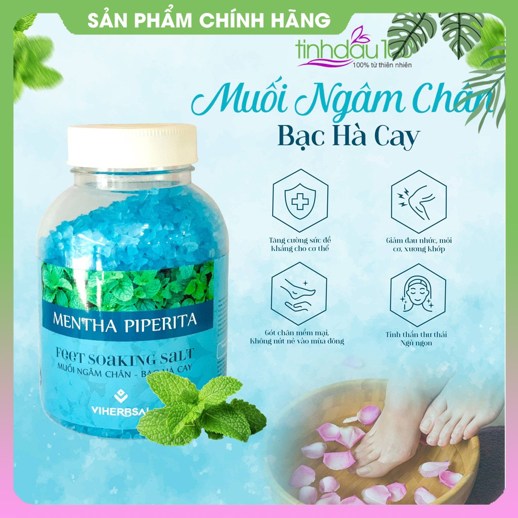 Muối ngâm chân bạc hà Viherbsal thải độc tố, giảm đau chân, nhức mỏi xương khớp, ngủ ngon hũ 1 kg Tinh Dầu 100 Shop