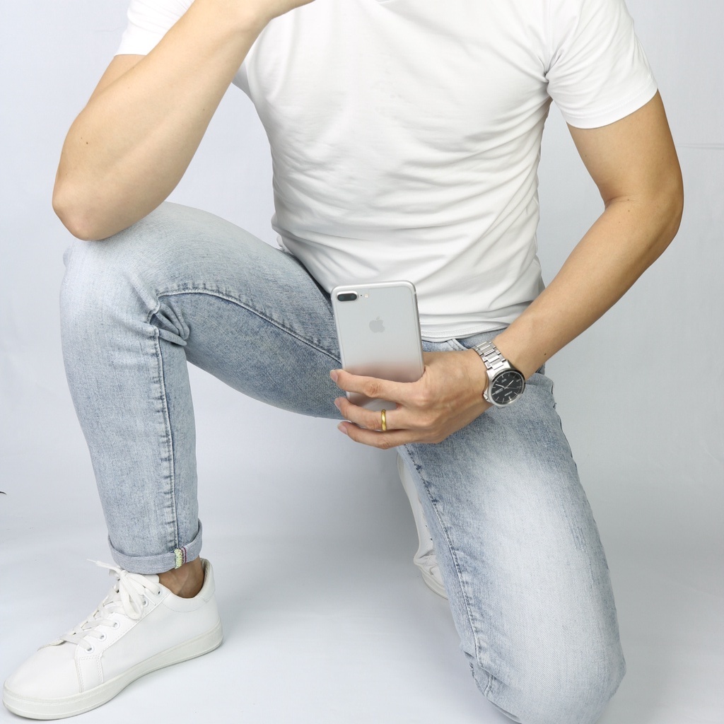 Quần Jean Nam Xanh Bạc Cao Cấp X0158 Chất Bò Xịn Không Ra Màu Vải Jeans Dày Co Giãn Tốt Dáng Slimfit