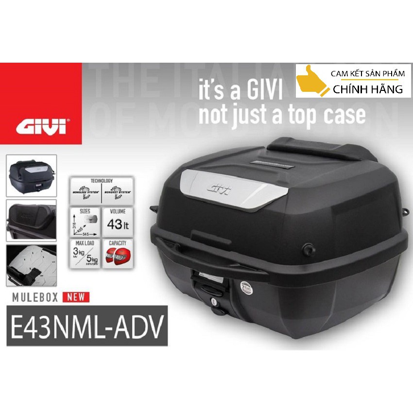 [ THƯƠNG HIỆU CHÍNH HÃNG ] Thùng Givi E43NTL-ADV 43L Có Tựa Lưng-Lưới Ràng-Lót Trong-Đế đệm ,đẳng cấp trong giới phượt.