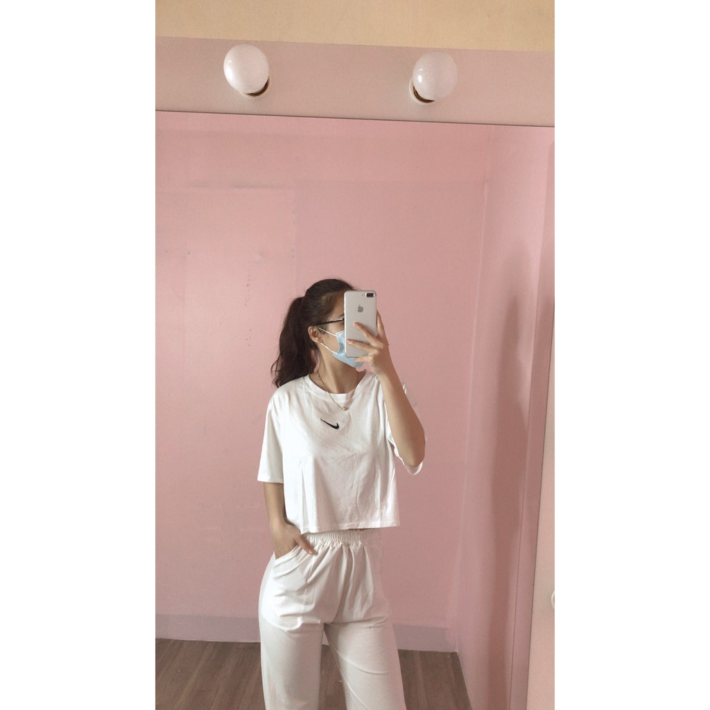 Áo thun tay lỡ dáng croptop NI vảy form rộng unisex thời trang nữ/ Áo crt cộc tay dáng ngắn phong cách ulzzang